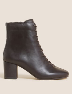 

Womens M&S Collection Geschnürte Lederstiefeletten mit Blockabsatz - Chocolate, Chocolate