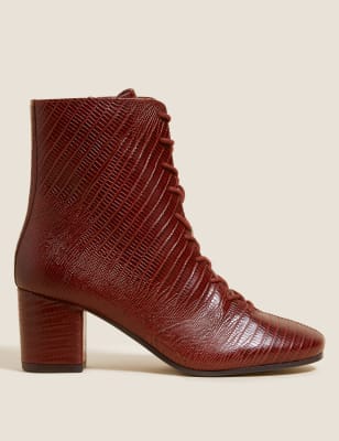 

Womens M&S Collection Leather Lace Up Block Heel Ankle Boots - Burgundy, Burgundy