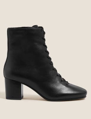

Womens M&S Collection Botines de piel con tacón en bloque y cordones - Black, Black