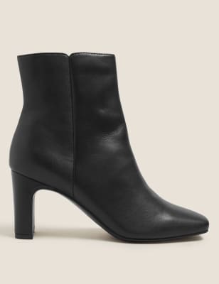 

Womens M&S Collection Leather Block Heel Square Toe Ankle Boots - Black, Black