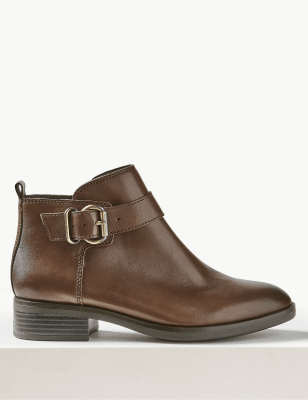 

Womens M&S Collection Leather Buckle Flat Ankle Boots - Chocolate, Chocolate