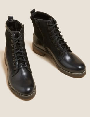 

Womens M&S Collection Lederstiefeletten mit Blockabsatz - Black, Black