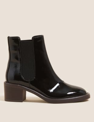 

Womens M&S Collection Chelsea-Lederstiefeletten mit Blockabsatz - Black Patent, Black Patent