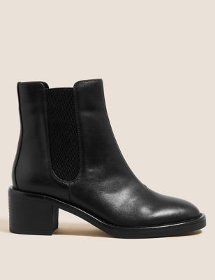 

Womens M&S Collection Leather Chelsea Block Heel Ankle Boots - Black, Black
