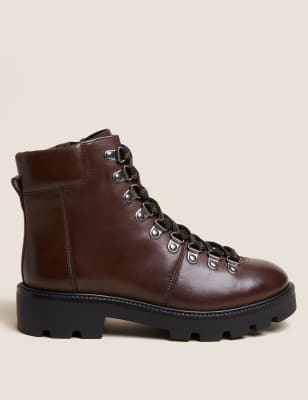 

M&S Collection Botines de piel con cordones para excursionistasWomens - Dark Tan, Dark Tan