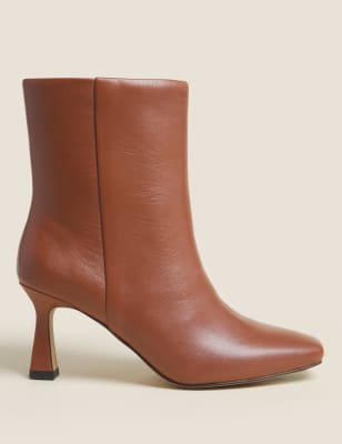 

M&S Collection Botines de piel con puntera de pico y tacón de agujaWomens - Dark Tan, Dark Tan