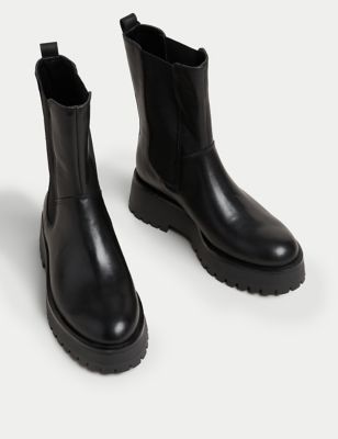 Leather Chelsea Flatform Ankle Boots