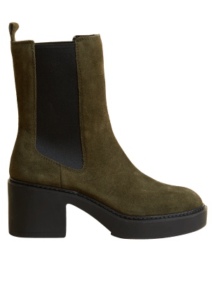 

Womens M&S Collection Suede Chelsea Chunky Block Heel Boots - Khaki, Khaki