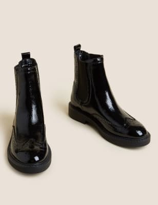 Black leather flat store chelsea boots womens