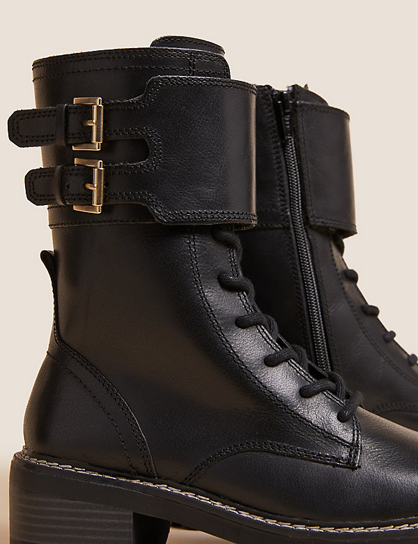 Leather Biker Lace Up Cleated Flat Boots - AL