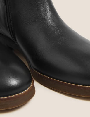 M&S Per Una Womens Leather Chelsea Buckle Flatform Ankle Boots - 3 - Black, Black