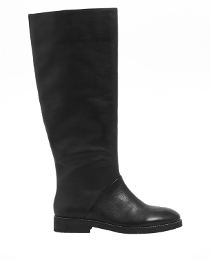M&S Per Una Womens Leather Block Heel Knee High Boots - 5 - Black, Black