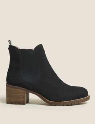

Per Una Botines Chelsea de ante con tacón en bloqueWomens - Black, Black