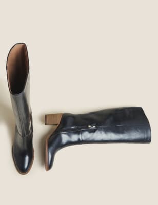 M&S Per Una Womens Leather Knee High Boots - 4.5 - Black, Black