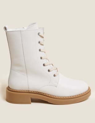 

Womens Per Una Leather Lace Up Ankle Boots - Ivory, Ivory
