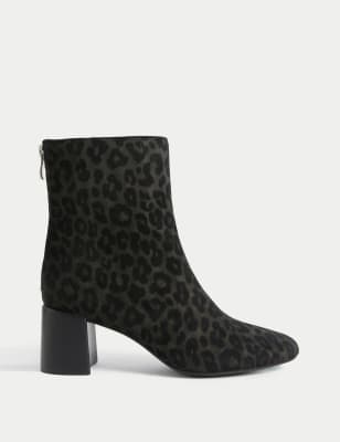 Leopard print block hot sale heel ankle boots