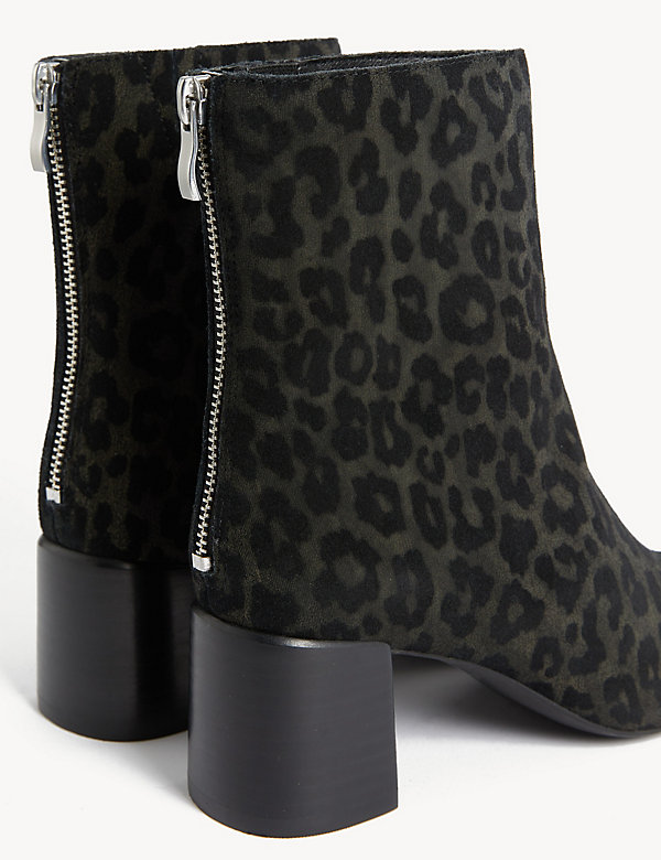 Suede Leopard Print Block Heel Ankle Boots - JP