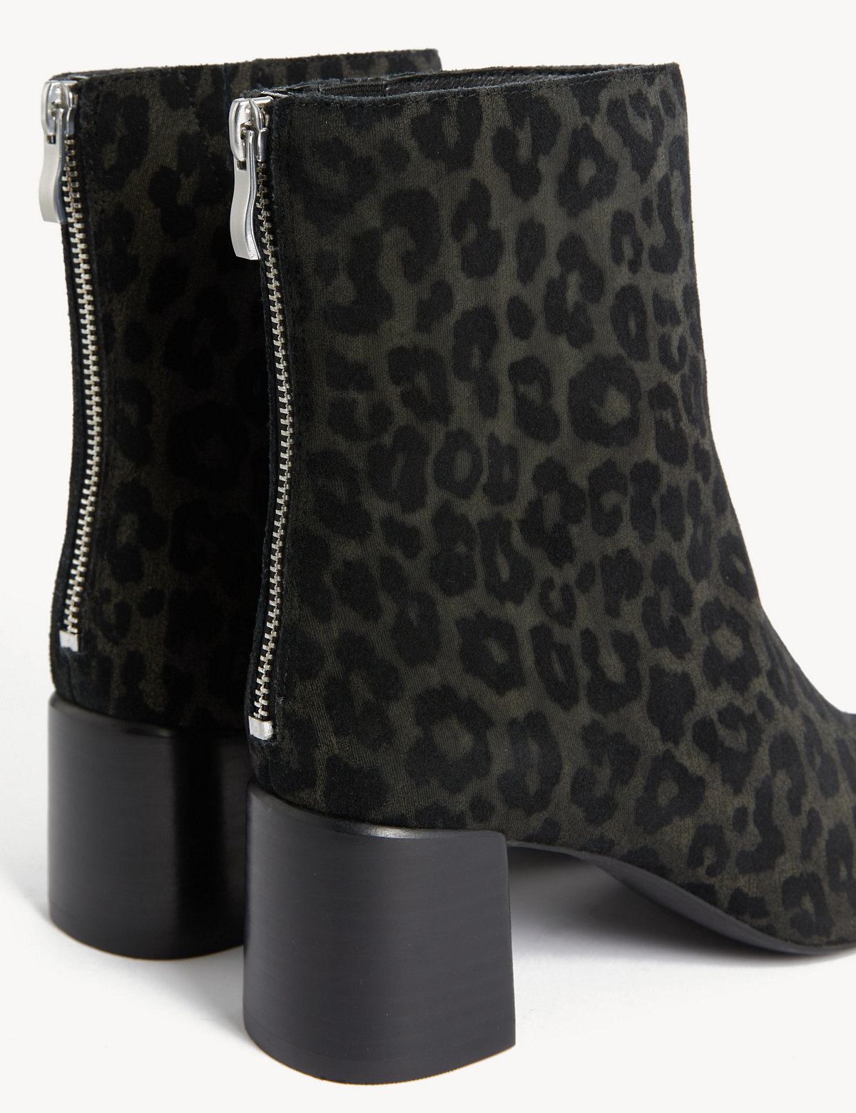 Suede Leopard Print Block Heel Ankle Boots