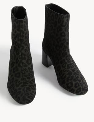 Block heel leopard print clearance boots