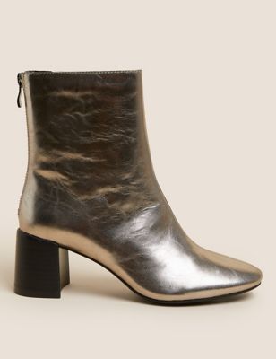 Marks & Spencer Block Heel Ankle Boots Leather (FEMALE, GUNMETAL, 6)