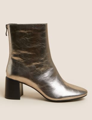 Leather block 2024 heel booties