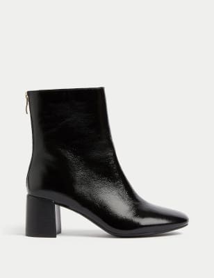 Leather Block Heel Ankle Boots