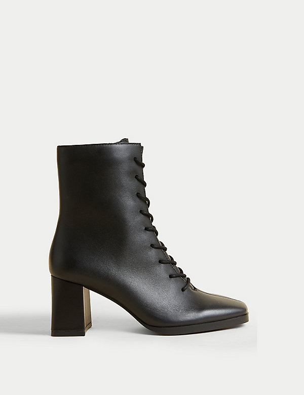 Leather Lace Up Block Heel Ankle Boots - AL