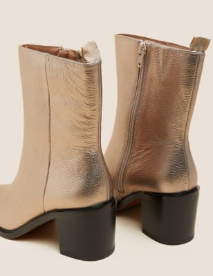 

Per Una Botines de piel con tacón en bloque estilo WesternWomens - Gold, Gold