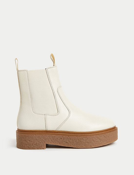 Leather Chelsea Chunky Flat Ankle Boots