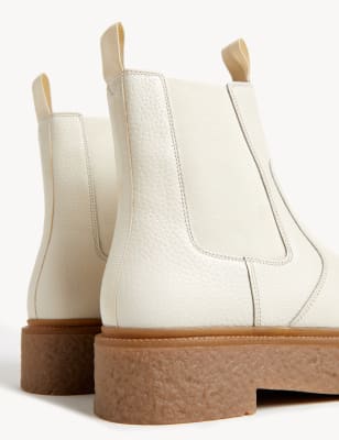 

Womens M&S Collection Leather Chelsea Chunky Flat Ankle Boots - White, White