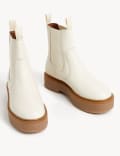 Leather Chelsea Chunky Flat Ankle Boots