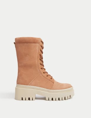 

M&S Collection Botines gruesos biker de ante con plataforma planaWomens - Tan, Tan