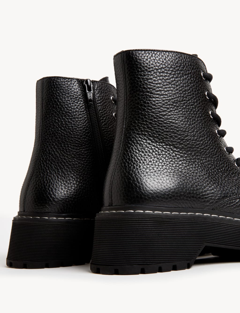 Leather Chunky Lace Up Flatform Boots image 2