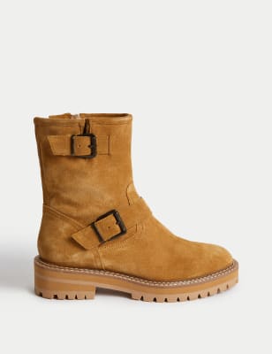 Flat leather shop biker boots