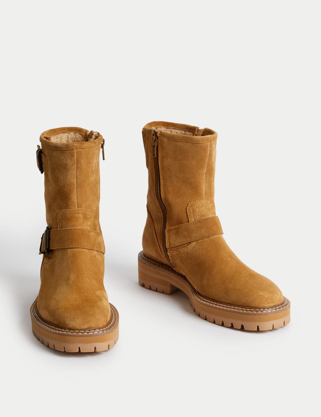 Suede Biker Buckle Flat Ankle Boots image 2