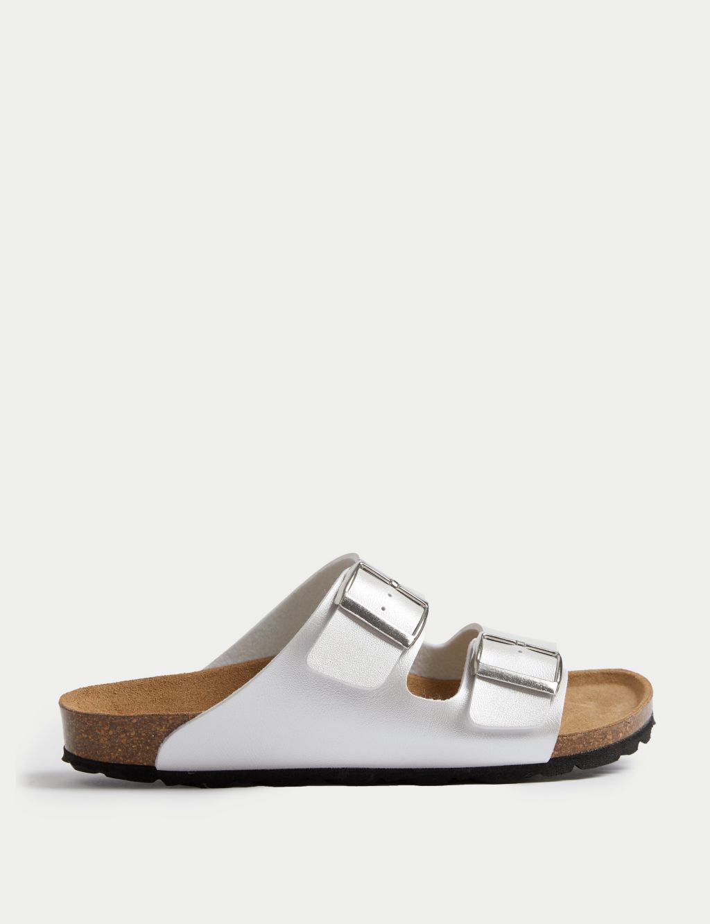 Leather Double Buckle Footbed Sandals