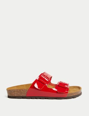 

Womens M&S Collection Leather Patent Footbed Sliders - Red, Red