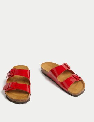 Leather Patent Footbed Sliders