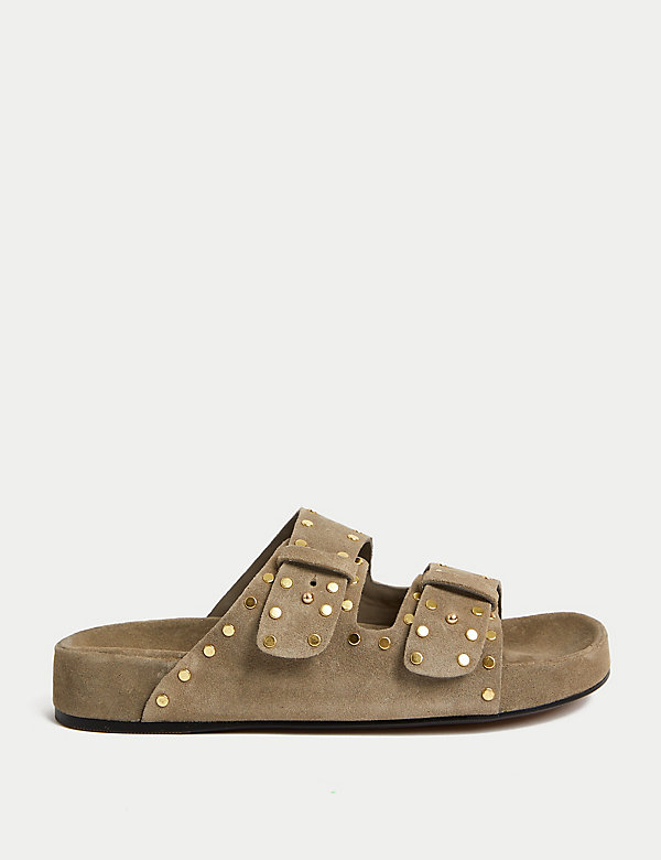 Suede Studded Footbed Mules - IL