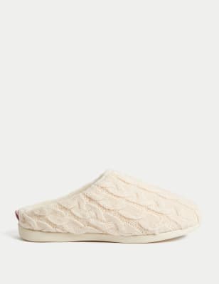 M&S Womens Mule Slippers with Secret Support - 6 - Cream Mix, Cream Mix,Grey Mix,Navy Mix