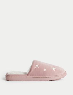 M&S Womens Embroidered Mule Slippers - 4 - Pink Mix, Pink Mix