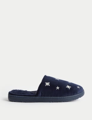 Embroidered Mule Slippers M S CZ