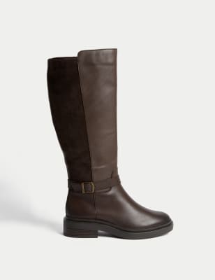

Womens M&S Collection Weit geschnittene, kniehohe Reitstiefel aus Leder - Brown, Brown