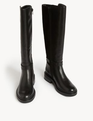 Wide Fit Leather Riding Knee High Boots