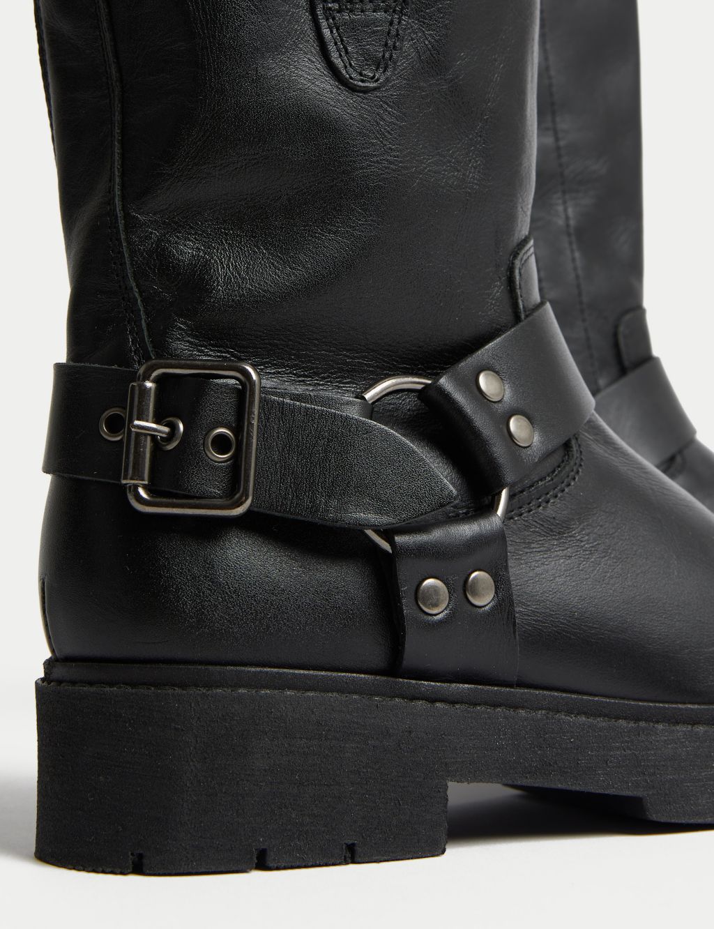 Leather Biker Buckle Flat Round Toe Boots image 3