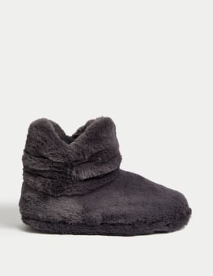 black furry slipper boots