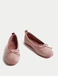 Bow Faux Fur Lined Ballerina Slippers