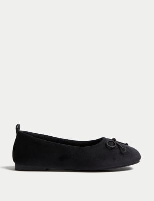 M&S Women's Bow Faux Fur Lined Ballerina Slippers - 3 - Black, Black,Dusty Pink