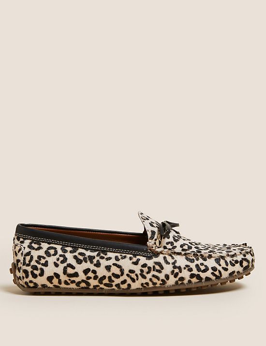 Wide Fit Leather Animal Print Boat Shoes