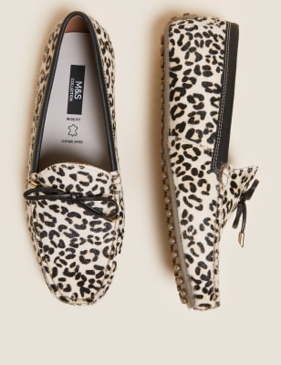 

Womens M&S Collection Wide Fit Leather Animal Print Boat Shoes - Soft Brown Mix, Soft Brown Mix